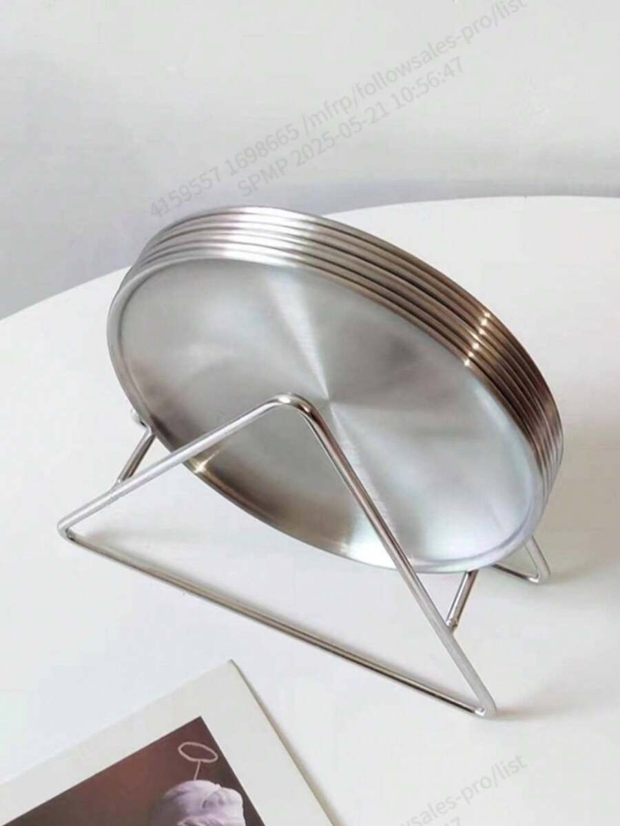 4 件套不锈钢餐盘、骨盘、酱料盘（带托盘架）、学校用品 - 銀色 - 查看 1