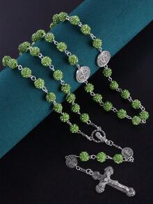 GO2CJBEADS 1件复古经典多色53颗8毫米水晶珠天主教十字架项链，男女通用个性化手工天主教祈祷念珠首饰，礼品