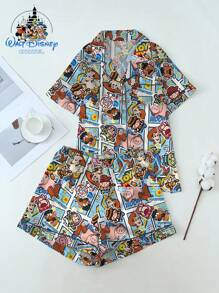 Disney Conjunto de pijama de estilo de dibujos animados de Disney con diseño básico de Buzz Lightyear de manga corta y pantalón largo, se puede usar en exteriores