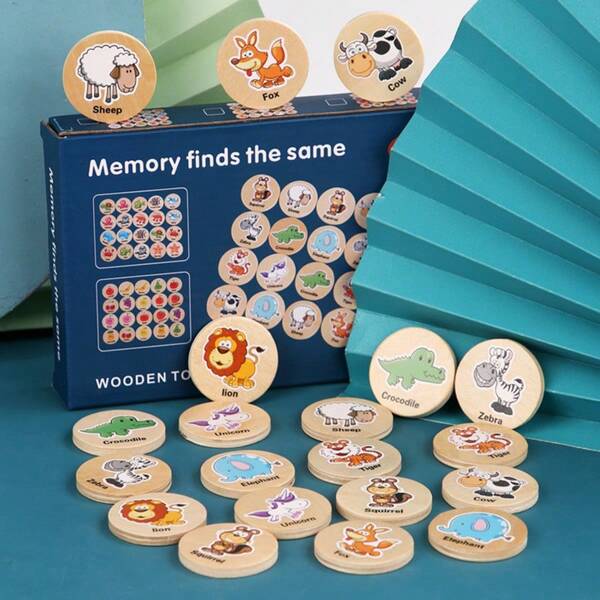 Juego de rompecabezas de madera de emparejamiento de memoria, juguetes educativos para niños - Animales, Océano, Frutas Patrón de Emparejamiento
