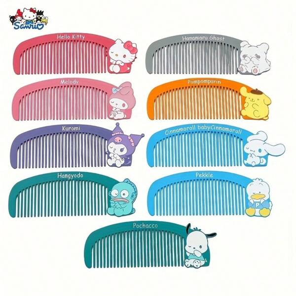 Sanrio Cepillo de pelo mini de Sanrio Hello Kitty Kuromi - Cepillo de viaje compacto con dientes finos desenredante, diseño de personaje lindo (Hello Kitty, Kuromi, My Melody, Gema, Pochacco, Cinnamoroll) - Mango de plástico ABS y peine de metal para niñas, regalo para fans de Sanrio de vuelta a la escuela