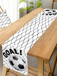 1 Stück Fußball Tischläufer, 13.78x70.87inch Polyester Schwarz & Weiß Fußball Tischläufer, Spiel Sport Thema Tischdekoration, perfekt für Baby-Duschen, Sportveranstaltungen, Geburtstagspartys, Sport Party Dekoration