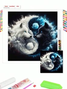 5D 鑽石畫套裝，白狼與黑狼全鑽繪畫組 - 閃亮鑽石寶石，適合成人與青少年的居家牆面裝飾藝術，藝術愛好者與 DIY 愛好者的完美禮物，房間裝飾的理想選擇 - 彩色 - 查看 4