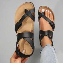 Sandals For Women Adjustable Ring Toe Design Comfortable Walking Shoes - màu đen - Xem 6