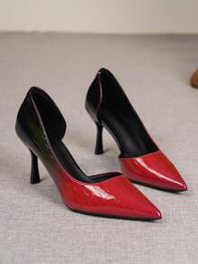 Autumn/Winter New Arrival Plus Size Fashion Pointed Toe Side Hollow Yellow Patchwork Glossy Sexy Elegant Versatile Comfortable Women's Stiletto High Heels