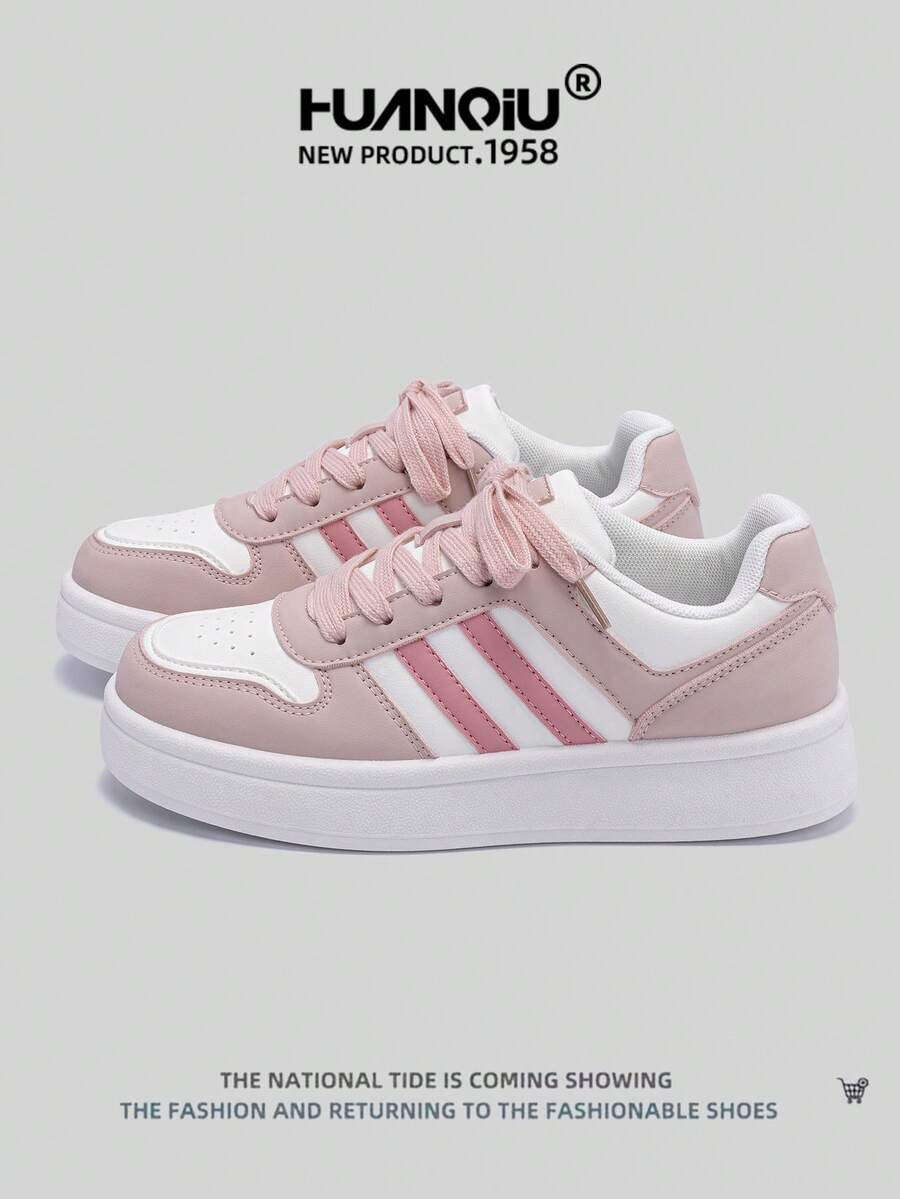 HUANQIU 2025 New Women's Shoes, Hiking Shoes, Ladies' Sports Shoes, Chunky Sneakers, Mesh Breathable White Shoes, Versatile, Light And Comfortable, Lace-Up Soft-Soled Casual Shoes, Running Shoes, White Four Seasons Shoes