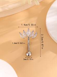 1pc Reverse Fan-Shaped Zirconia Stainless Steel Navel Ring, Classic Belly Button Piercing Jewelry For Daily Wear