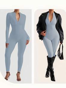 RUNONWHEELS 5 Women's Yoga Jumpsuit Women's Long Sleeved Tight Fitting Ski Jumpsuit Exercise Long Sleeved Sports Jumpsuit Quick Drying High Elasticity, Buttery Soft Gym Yoga Sports Jumpsuit Bodysuit Romper - Màu xanh nhạt - Xem 6