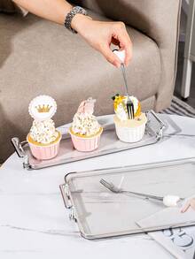 1 pezzo Vassoio rettangolare in acrilico minimalista con manico, design piatto, adatto per torte, caramelle, adatto per conservare tazze e cosmetici - Grigio - Visualizzare 5
