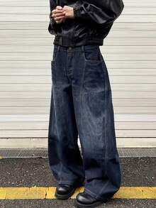 男士休闲街头风格宽松牛仔裤，休闲又 - 中等水洗藍 - 查看 2