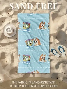 Bluey 1 件蓝色沙滩巾，可爱蓝色图案游泳巾，浴巾，时尚风格沙滩巾，超强吸水浴巾，适用于浴室、游泳、健身、瑜伽，柔软舒适的超细纤维毛巾，轻巧便携，防风防晒，防沙，适合夏季旅行，度假浴室装饰，建议常规尺寸和更大尺寸，（35 * 75 厘米小尺寸毛巾，建议 150 厘米或以上） - 淺藍色 - 查看 5