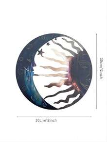 1 szt. Metalowa dekoracja ścienna - Słońce, księżyc i gwiazdy 3D niebiańska rzeźba twarzy, wisząca ozdoba do wewnątrz/na zewnątrz na werandę, trawnik, ogród, sztuka ścienna do ogrodu | Motyw niebiański | Trwała metalowa sztuka, dekoracja księżyca