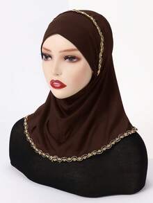 Khăn trùm đầu viền vàng thanh lịch, khăn trùm đầu chống gió thời trang, lý tưởng để đi chơi và làm đẹp cho vẻ ngoài của bạn, băng đô cho abaya hàng ngày dưới mũ, mạng che mặt cho phụ nữ - màu đen - Xem 6