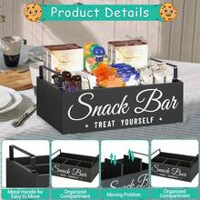 厨房台面零食收纳架，带把手的木质食品储藏盒，厨房、办公室零食吧收纳架，四格食品容器零食盒带抽屉，薯片、糖果等食品储藏收纳架，家居装饰，派对收纳，圣诞节收纳，新年收纳 - 黑色圖案 - 查看 7