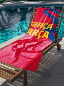 1pc BARCA Forever Beach Towel - Quick-Dry Lightweight Polyester, Super Absorbent & Machine Washable With Modern Low-Pile Texture - Vibrant Red & Blue Stripes Print For Swimming, Camping, Travel Beach Essentials