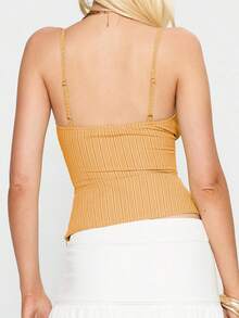 Women's Summer Cami Tops Sleeveless Deep V Neckline Stripes Print Camisole Tank Tops - Yellow - View 6