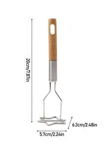 1pc Multifunctional Stainless Steel Wood Handle Masher, Potato Ricer For Vegetables And Fruits Kitchen Tool - Multicolor - View 3