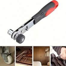 Cheie cu clichet mini cu cap dublu de 1/4 inch, unghi drept, cheie cu clichet mini de 1/4 inch, tijă de fixare cu clips, șurubelniță cu soclu, potrivită pentru scule manuale de garaj