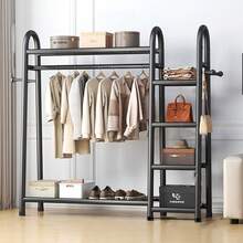 重型双层衣杆储物架服装货架悬挂式展示架黑色衣橱架返校 - 黑色 - 查看 2