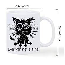 "It's Fine" Sarcastic Black Cat Ceramic Coffee Mug - Insulated Reusable White Cup With Humorous "I'm Fine" Quote, Hand-Wash Only, Perfect Gift For Coffee Enthusiasts & Cat Lovers, Casual Drinkware, Playful Design, Durable Drinkware, Quirky Style, Sturdy Construction, Office Workers - Không sao đâu - Xem 6
