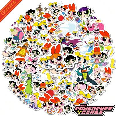 THE POWERPUFF GIRLS 50 张 PPG 可爱贴纸，可爱卡通飞行女警察贴纸，适合水瓶、笔记本电脑行李箱、吉他、手机日记本、剪贴簿、汽车，防水乙烯基动漫贴纸，适合成人青少年[官方*] 学校用品，返校