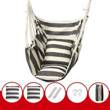 1pc Deluxe Striped Canvas Hammock Chair With Pocket & Head Pillow - Foldable Durable Knitted Sling Swing For Indoor/Outdoor Use Soft Brushed Fabric Solid Back Support Includes Side Pocket - Hand Wash/Dry Clean Perfect For Patio Bedroom Living Room Hammock Swing Chair Patio Relaxation Vibrant Outdoor Decor Cozy Relaxation Gear Summer Outdoor Lounge Chair