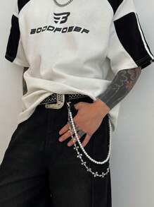 Accesorio de cadena de cintura con perlas falsas de estilo punk, cadena de cintura de múltiples capas con colgante de borla, joyería de cintura para hombre, regalo para fiesta de hip hop