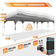 tooluck 10x30ft Pop Up Canopy Tent Gazebo For Parties With 5 Sidewalls Push Center Lock & Air Vent Waterproof & UPF50+ Gazebo Outdoor Tent For Party Wedding BBQ With 4 Sandbags 8 Stakes & 16 Ropes,Grey - 灰色 - 查看 3