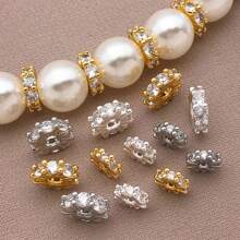 2/4/6 piezas Espaciador de cuentas de circonita cúbica de bronce con baño de oro verdadero de 18K, cuentas sueltas redondas planas con strass para bricolaje para encontrar joyas, hacer joyas, accesorios de moda y regalos creativos de 6/8mm