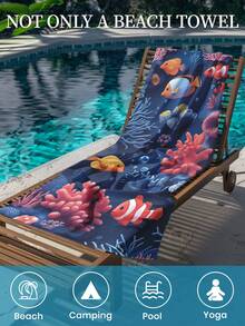 1 件印花沙滩巾，海洋生物图案游泳巾，浴巾，时尚风格沙滩巾，超强吸水浴巾，适用于浴室、游泳、健身、瑜伽，柔软舒适的超细纤维毛巾，轻便便携