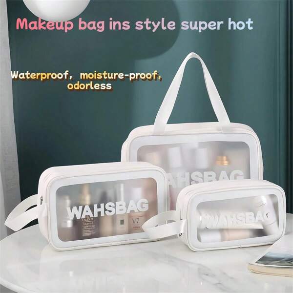 1pc Clear Makeup Bag For Travel – Waterproof Toiletry Organizer, Minimalist Aesthetic Cosmetic Bag (Large Capacity, White)
