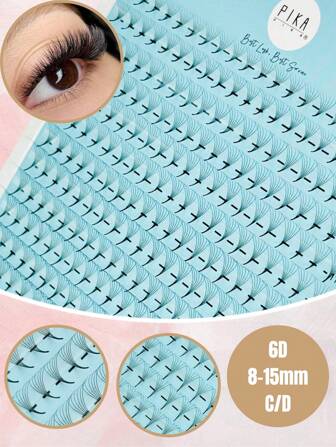 320 Fans Voorgemaakte Fans Wimperextensions 6D C Krul 8-15mm Lange Steel Natuurlijke & Volume Gemengde Lengte Wimperlade Professionele Wimperbenodigdheden Mat Zwart