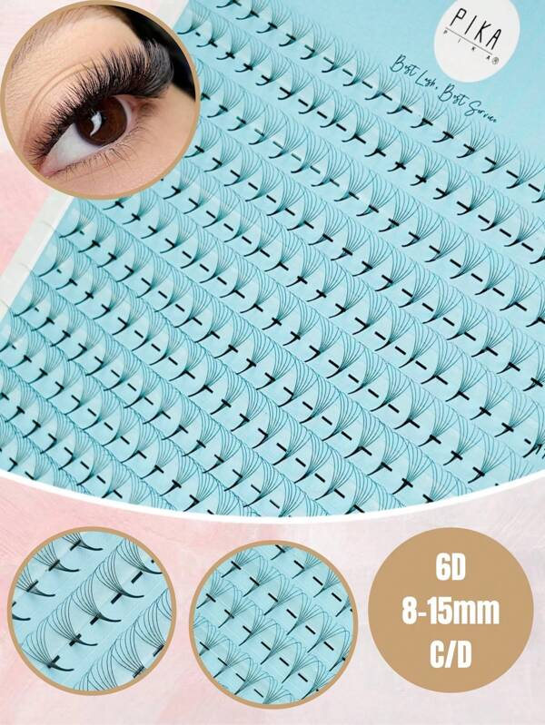 320 Fans Premade Fans Eyelash Extensions 6D C Curl 8-15mm Long Stem Natural & Volume Mixed Length Eyelash Tray Professional Lash Supplies Matte Black