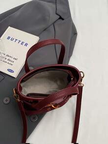 Faux Leather Solid Color Mini Bucket Bag, Versatile Casual Handbag & Crossbody Bag - Burgundy - View 6