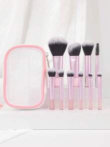 10pcs Mini Mesh Makeup Brush Set, Soft Hair Powder Blush Eye Shadow Nose Contour Makeup Brushes, Portable - Multicolor - View 9