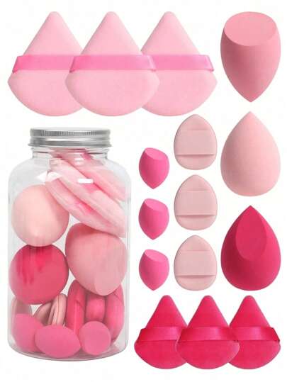 15pcs Makeup Sponge Set With Storage Container,Including 3pcs Makeup Sponge & 3pcs Mini Makeup Sponge & 3pcs Large Powder Puff & 3pcs Mini Powder Puff & 3pcs Mini Finger Cushion Puff,For Liquid,Cream And Powder Foundation,Multi-Colored Makeup Sponge,Makeup,Cheap,Room Decor,Vanity,Travel,Bedroom,Makeup Accessories,Puff,Makeup Blender,Powder Puff,Makeup Sponge