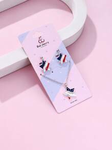 1 Pieza Conjunto de collar y 1 par de aretes, aleación de zinc con gota en forma de estrella de cinco puntas roja, azul y blanca, conjunto de joyas lindas adecuado como regalo para el 4 de julio