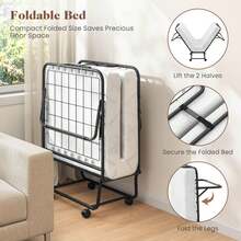 Lifezeal Folding Bed With Mattress 74" X 31" Cot Size Rolling Guest Bed Space Saving - White - View 6