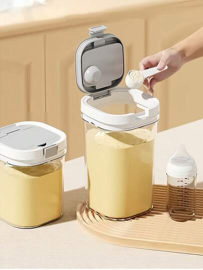 Portable Baby Solid Food Powder Milk Formula Container, Large Capacity Airtight Seal Canister, Silicone Magnetic Spoon, Suitable For Travel & Outdoor, Wide Mouth Easy To Clean, Home Condiment/Grain Storage