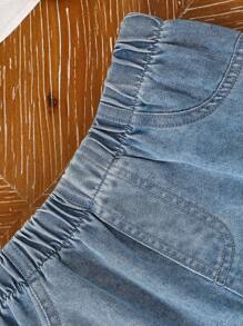 Girls' Casual Outdoor Denim Skirt With Ruffle Hem