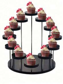 Giá trưng bày bánh cupcake acrylic nhiều tầng, giá trưng bày nhẫn/bánh cupcake, phụ kiện trang trí tiệc, giá trưng bày bánh ngọt và tráng miệng hình tròn nhiều tầng, thích hợp để trưng bày nhẫn, bông tai, tượng nhỏ, phụ kiện cưới màu đen và trong suốt. - Nhiều màu - Xem 2