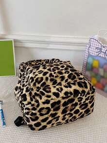 Mochila con estampado de leopardo, estilo Kawaii, diseño sencillo, gran capacidad, ligera, adecuada para estudiantes universitarios, estudiantes de secundaria, mujeres - Marrón - Ver 9