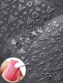 Beautizon Nailartlab 1件银色心形、星星、蝴蝶美甲装饰贴纸，钻石宝石饰品；2件自粘贴纸美甲工具套装，DIY朋克风3D美甲装饰贴纸及美甲工具美甲用品 - 彩色 - 查看 3