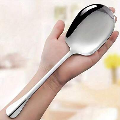 Durable Serving Spoon, Stainless Steel Square Head Large Size Soup Porridge Rice Scoop For Sweet And Savory Dishes