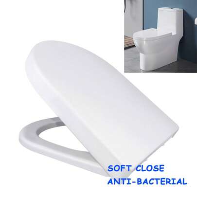 AutoFu Soft Close Toilet Seat White Heavy Duty D Shape Seat Lid, Luxury White Bathroom Toilet Lid Anti-Bacterial  Anti Slam WC Seats