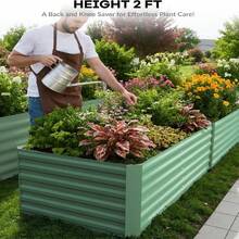 1pc Raised Garden Bed Square Metal Planter Box - 0.5mm Thick Galvanized Steel Planter Box, Easy Tool-Assembly, Open-Bottom Design For Outdoor Use - 綠色 - 查看 8