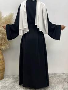 Women's Ramadan Abaya Muslim Batwing Sleeve Shirt Prayer Dress Kaftan Dubai Islamic Loose Maxi Corseted Waistband Smock - Black - View 2