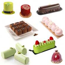 硅胶烘焙模具，适用于甜点和蛋糕，不粘易脱模，适用于慕斯蛋糕、糖果、糕点、巧克力、水果布丁、果冻、冰淇淋、圣诞蛋糕装饰。包括长方形、正方形、圆柱形、球形和蛋形。 - 彩色 - 查看 13