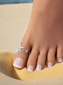 1 pieza Anillo para el dedo del pie de estrella de mar metálico plateado minimalista y de moda, talla ajustable, serie oceánica, fiesta, vacaciones, regalo para la novia