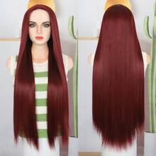 30-Inch Burgundy Straight Synthetic Wig - Heat Resistant, Silky Smooth Middle Part For Women, Versatile Styling, Rose Net Cap, Perfect For Everyday Glamour, Wig Accessories - 彩色 - 查看 5